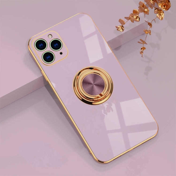 For iPhone 11 Pro Max 6D Electroplating Full Coverage Silicone Protective Case with Magnetic Ring Holder