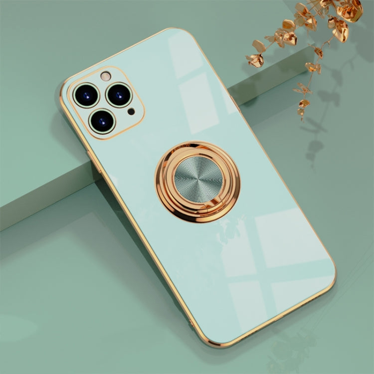 For iPhone 11 Pro Max 6D Electroplating Full Coverage Silicone Protective Case with Magnetic Ring Holder