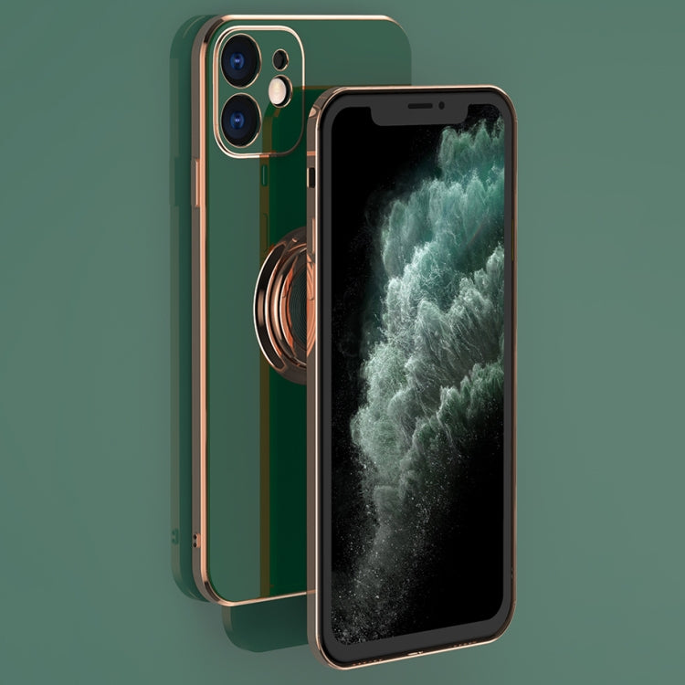 For iPhone 11 Pro Max 6D Electroplating Full Coverage Silicone Protective Case with Magnetic Ring Holder