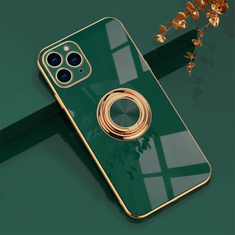 For iPhone 11 Pro Max 6D Electroplating Full Coverage Silicone Protective Case with Magnetic Ring Holder