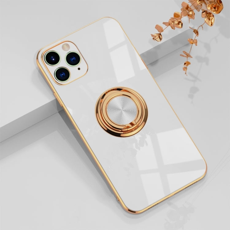 For iPhone 11 Pro Max 6D Electroplating Full Coverage Silicone Protective Case with Magnetic Ring Holder