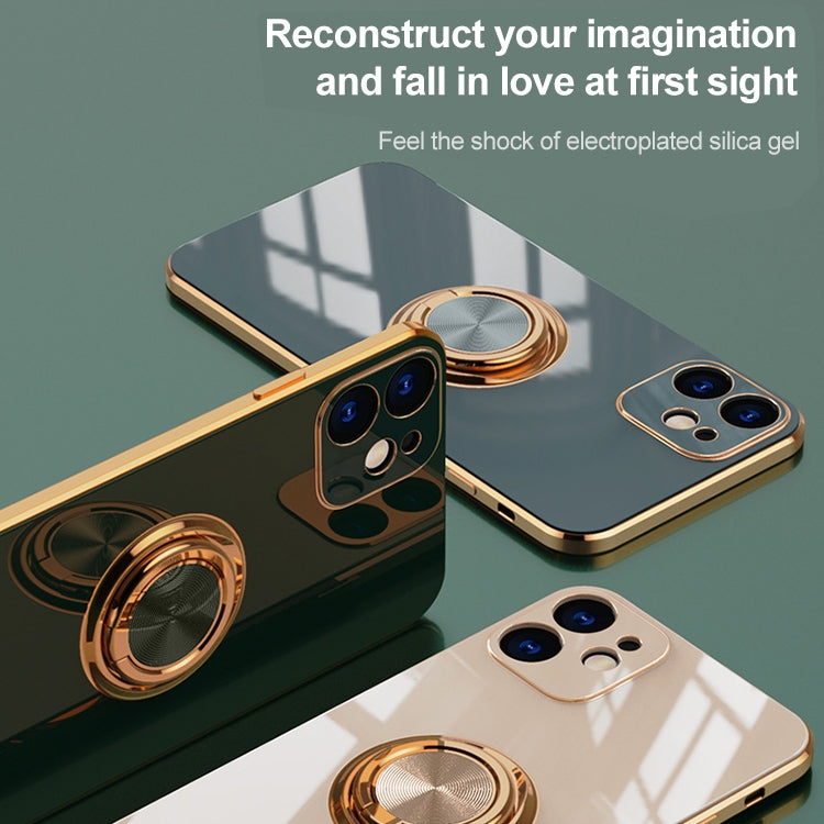 For iPhone 12 mini 6D Electroplating Full Coverage Silicone Protective Case with Magnetic Ring Holder