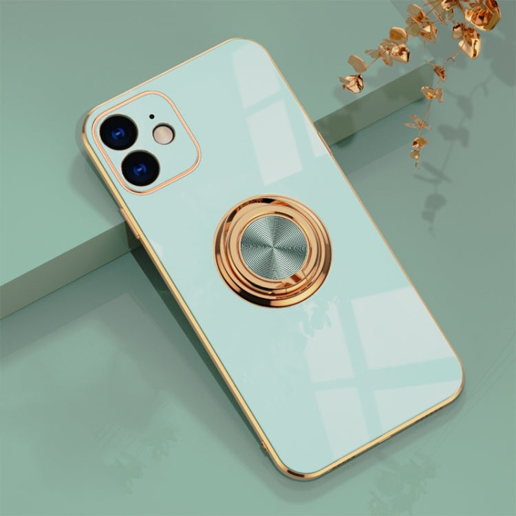 For iPhone 12 mini 6D Electroplating Full Coverage Silicone Protective Case with Magnetic Ring Holder