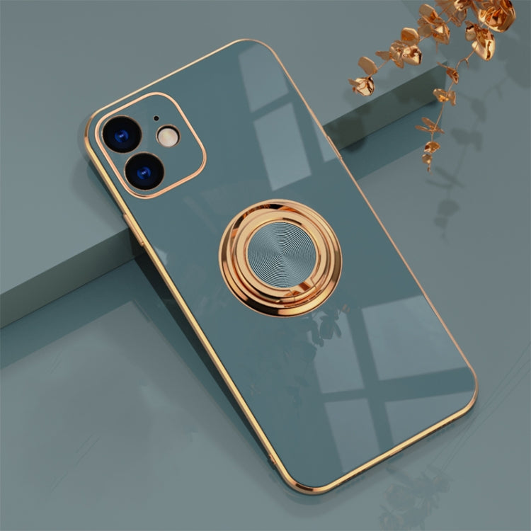 For iPhone 12 mini 6D Electroplating Full Coverage Silicone Protective Case with Magnetic Ring Holder