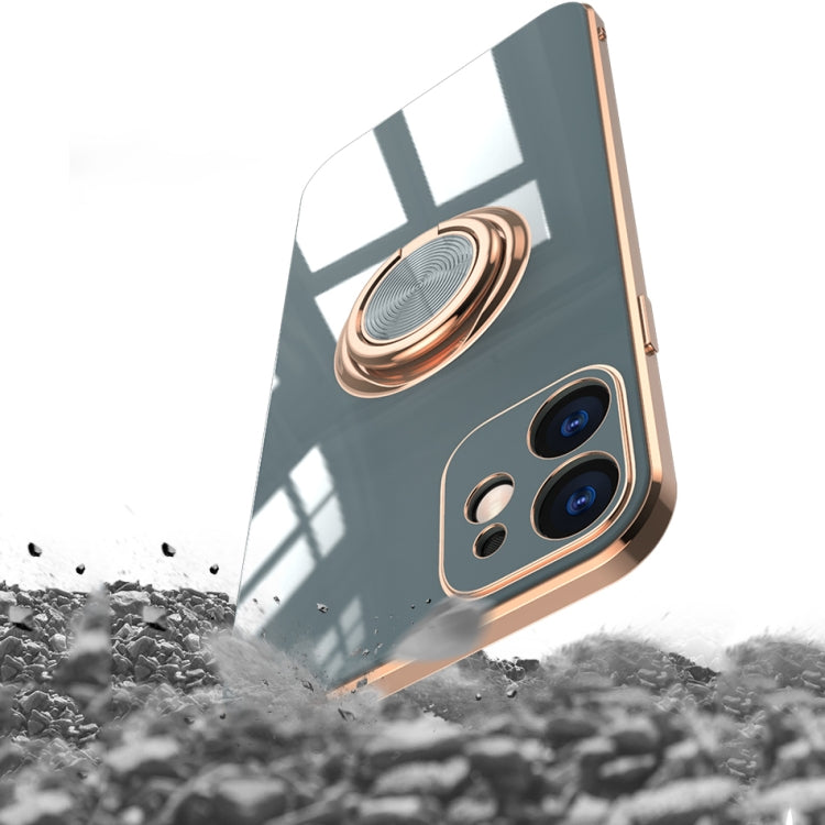 For iPhone 12 mini 6D Electroplating Full Coverage Silicone Protective Case with Magnetic Ring Holder