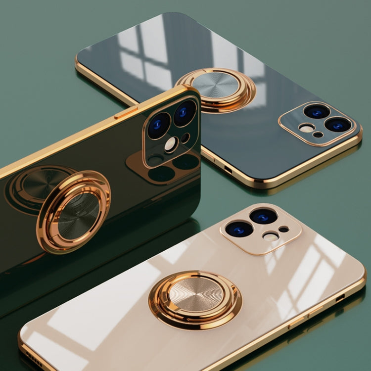 For iPhone 12 mini 6D Electroplating Full Coverage Silicone Protective Case with Magnetic Ring Holder