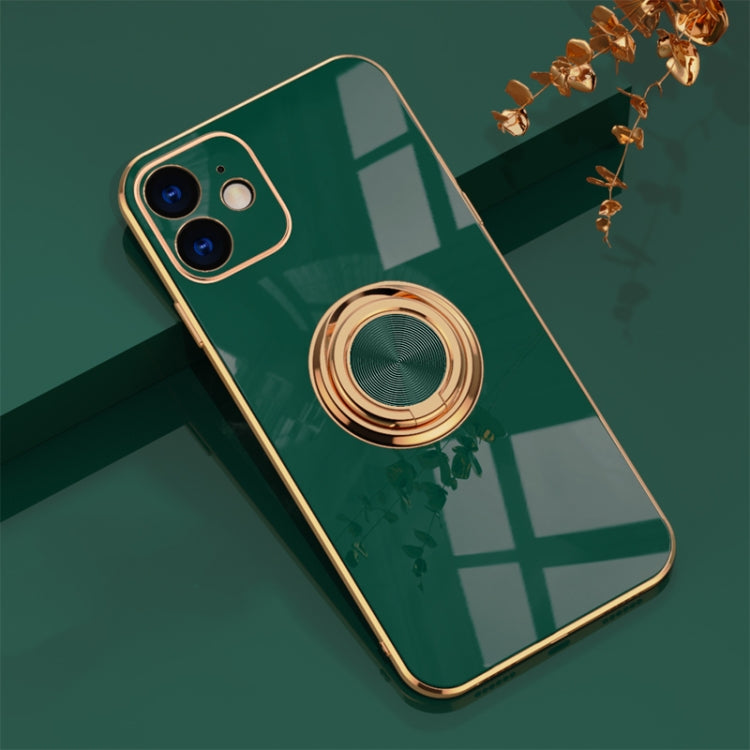 For iPhone 12 mini 6D Electroplating Full Coverage Silicone Protective Case with Magnetic Ring Holder