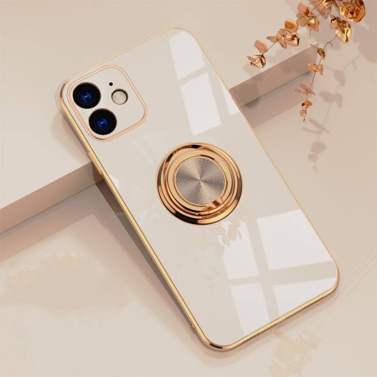 For iPhone 12 mini 6D Electroplating Full Coverage Silicone Protective Case with Magnetic Ring Holder