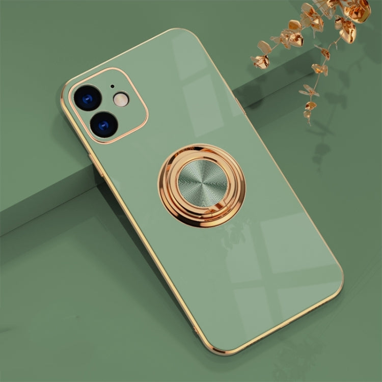 For iPhone 12 mini 6D Electroplating Full Coverage Silicone Protective Case with Magnetic Ring Holder