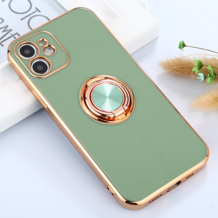 For iPhone 12 mini 6D Electroplating Full Coverage Silicone Protective Case with Magnetic Ring Holder