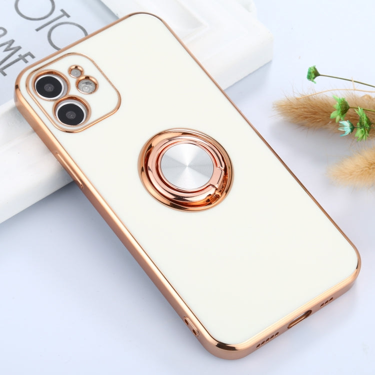 For iPhone 12 mini 6D Electroplating Full Coverage Silicone Protective Case with Magnetic Ring Holder