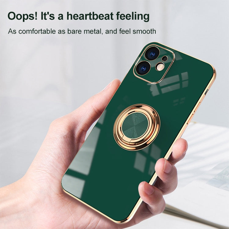 For iPhone 12 6D Electroplating Full Coverage Silicone Protective Case with Magnetic Ring Holder