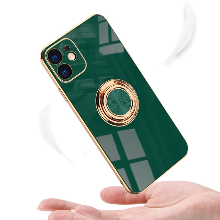 For iPhone 12 6D Electroplating Full Coverage Silicone Protective Case with Magnetic Ring Holder