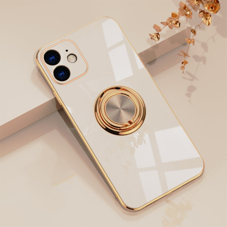 For iPhone 12 6D Electroplating Full Coverage Silicone Protective Case with Magnetic Ring Holder