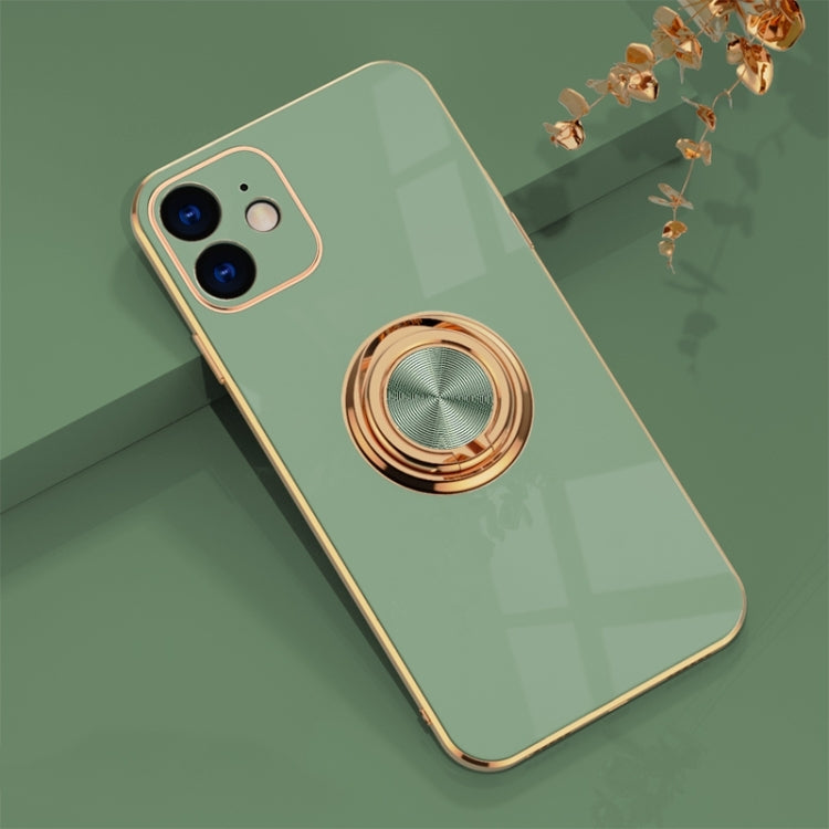For iPhone 12 6D Electroplating Full Coverage Silicone Protective Case with Magnetic Ring Holder