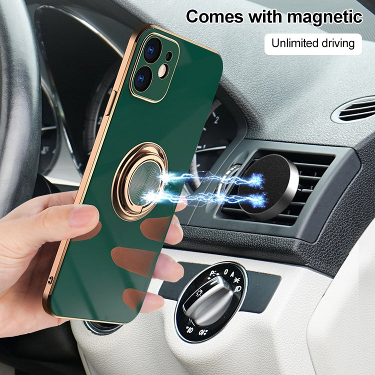 For iPhone 12 6D Electroplating Full Coverage Silicone Protective Case with Magnetic Ring Holder