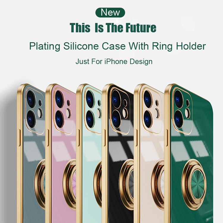 For iPhone 12 6D Electroplating Full Coverage Silicone Protective Case with Magnetic Ring Holder