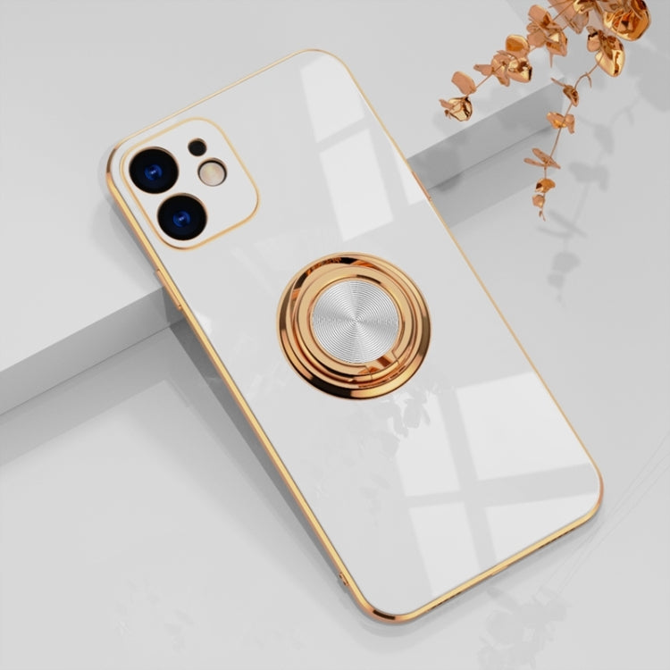For iPhone 12 6D Electroplating Full Coverage Silicone Protective Case with Magnetic Ring Holder