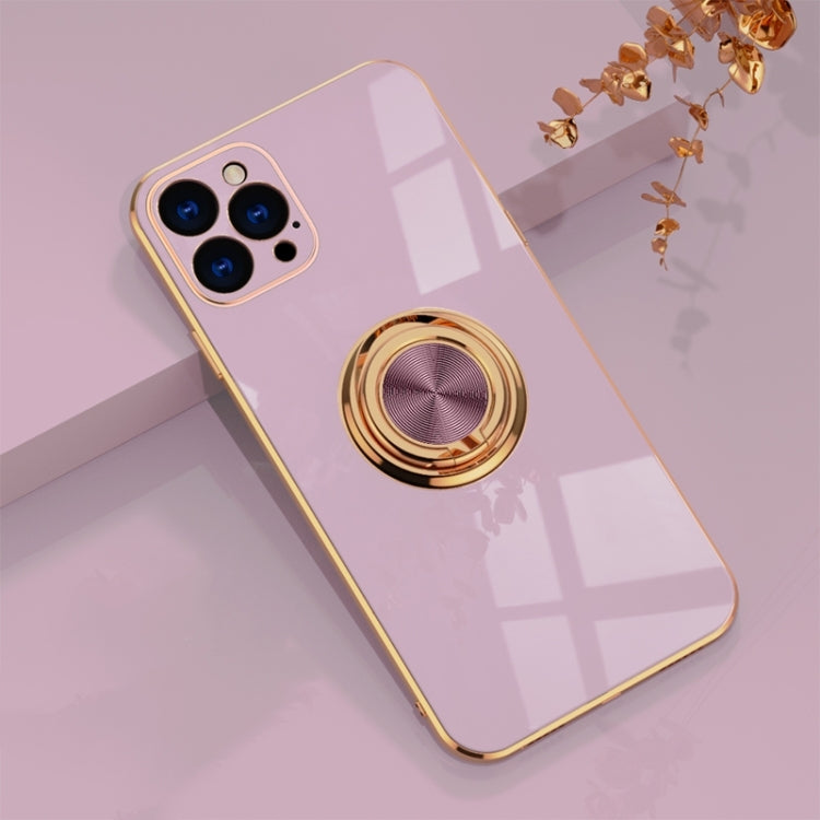 For iPhone 12 Pro 6D Electroplating Full Coverage Silicone Protective Case with Magnetic Ring Holder