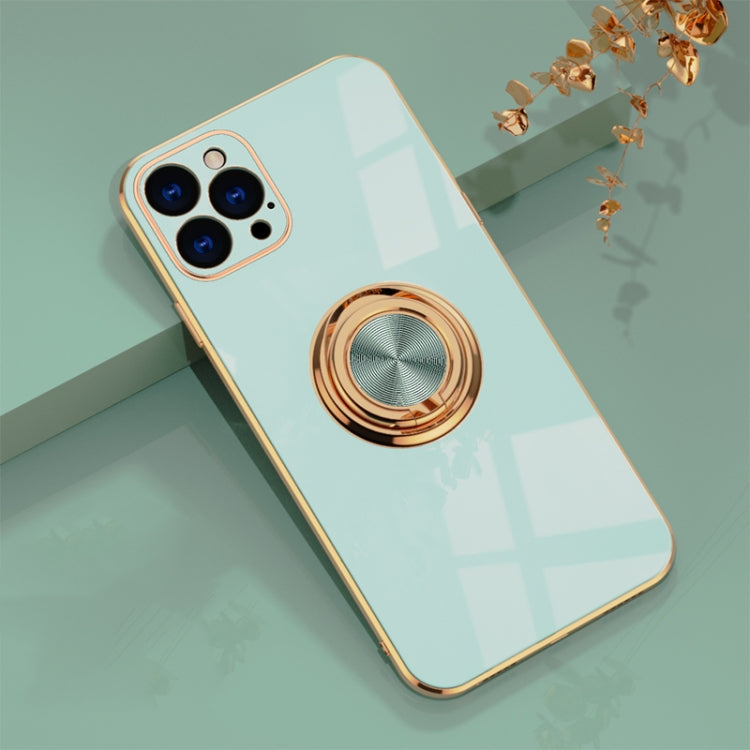 For iPhone 12 Pro 6D Electroplating Full Coverage Silicone Protective Case with Magnetic Ring Holder