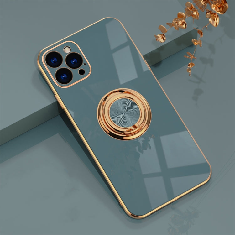 For iPhone 12 Pro 6D Electroplating Full Coverage Silicone Protective Case with Magnetic Ring Holder