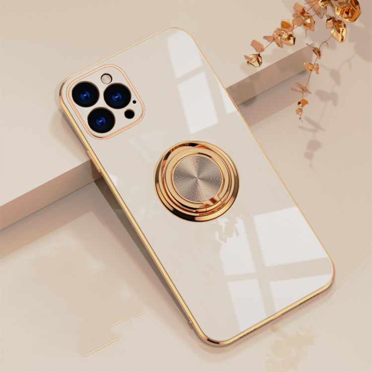For iPhone 12 Pro 6D Electroplating Full Coverage Silicone Protective Case with Magnetic Ring Holder