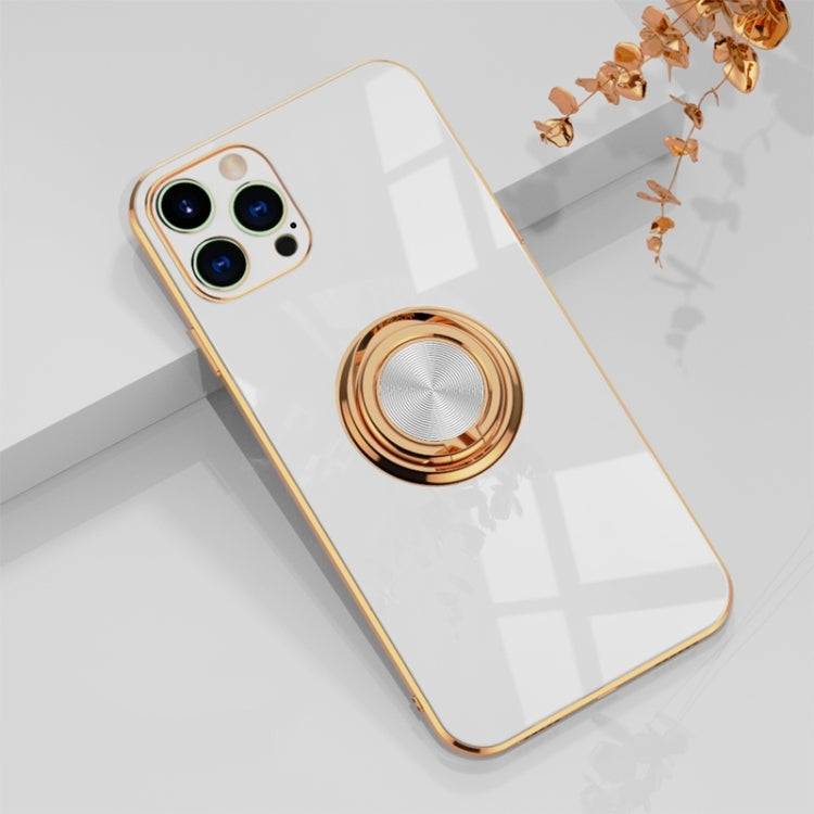 For iPhone 12 Pro 6D Electroplating Full Coverage Silicone Protective Case with Magnetic Ring Holder