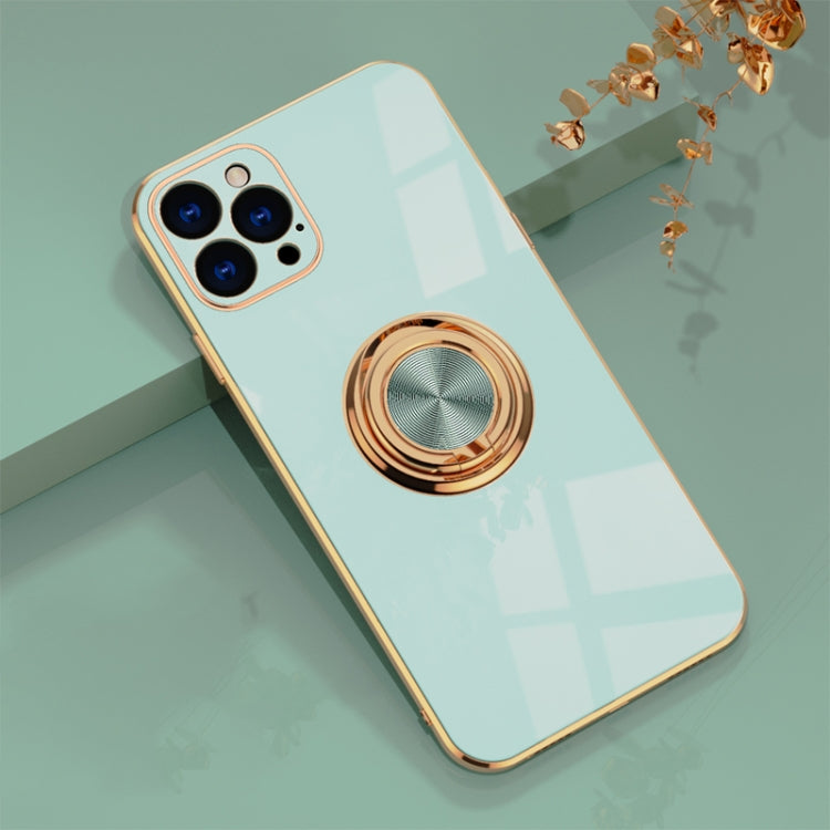 For iPhone 12 Pro Max 6D Electroplating Full Coverage Silicone Protective Case with Magnetic Ring Holder