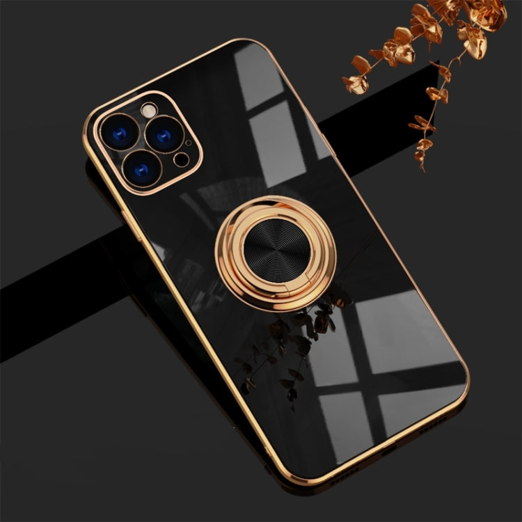 For iPhone 12 Pro Max 6D Electroplating Full Coverage Silicone Protective Case with Magnetic Ring Holder