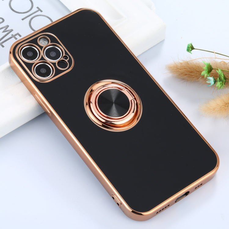 For iPhone 12 Pro Max 6D Electroplating Full Coverage Silicone Protective Case with Magnetic Ring Holder