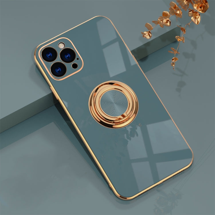 For iPhone 12 Pro Max 6D Electroplating Full Coverage Silicone Protective Case with Magnetic Ring Holder