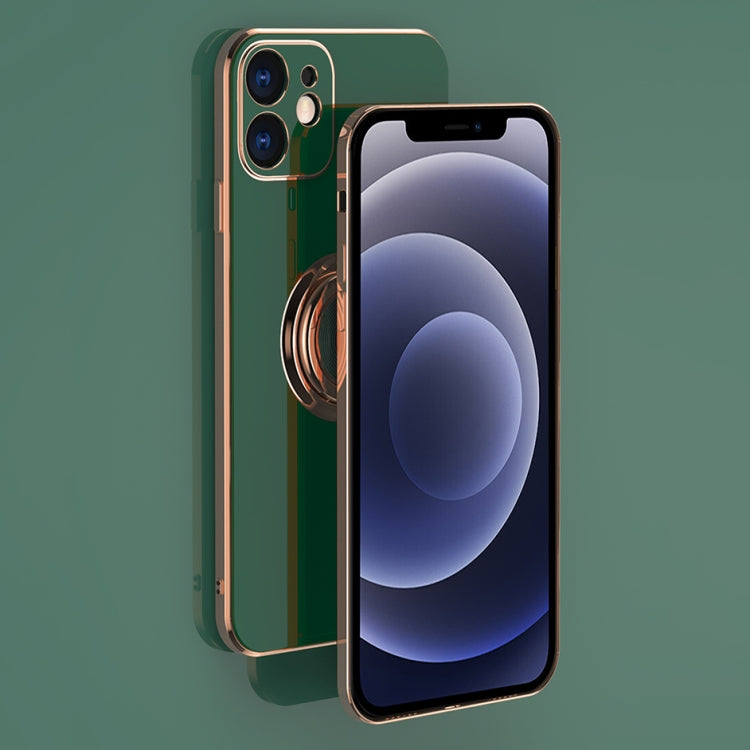 For iPhone 12 Pro Max 6D Electroplating Full Coverage Silicone Protective Case with Magnetic Ring Holder