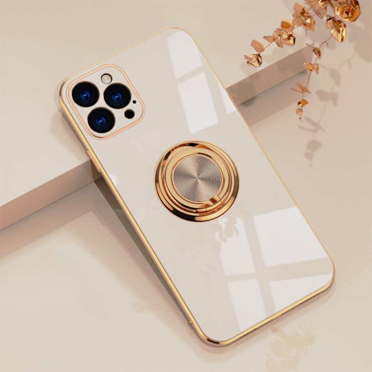 For iPhone 12 Pro Max 6D Electroplating Full Coverage Silicone Protective Case with Magnetic Ring Holder