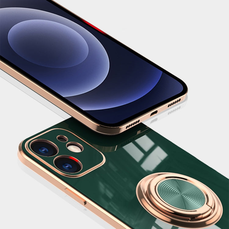 For iPhone 12 Pro Max 6D Electroplating Full Coverage Silicone Protective Case with Magnetic Ring Holder