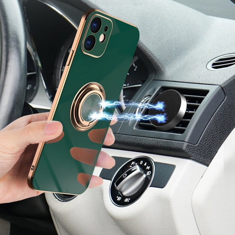 For iPhone 12 Pro Max 6D Electroplating Full Coverage Silicone Protective Case with Magnetic Ring Holder