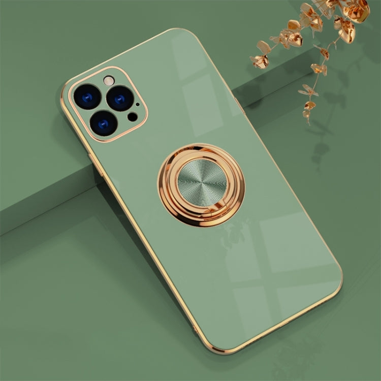 For iPhone 12 Pro Max 6D Electroplating Full Coverage Silicone Protective Case with Magnetic Ring Holder