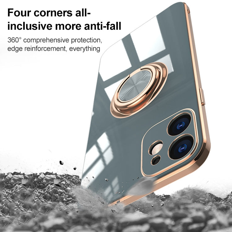 For iPhone 12 Pro Max 6D Electroplating Full Coverage Silicone Protective Case with Magnetic Ring Holder