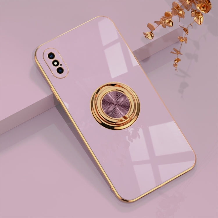 For iPhone X / XS 6D Electroplating Full Coverage Silicone Protective Case with Magnetic Ring Holder