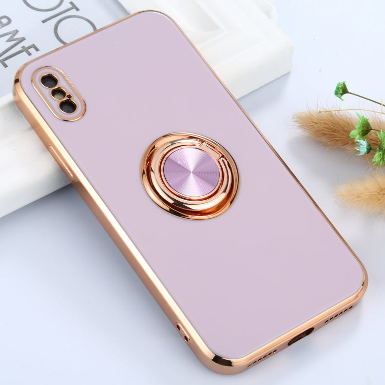 For iPhone X / XS 6D Electroplating Full Coverage Silicone Protective Case with Magnetic Ring Holder