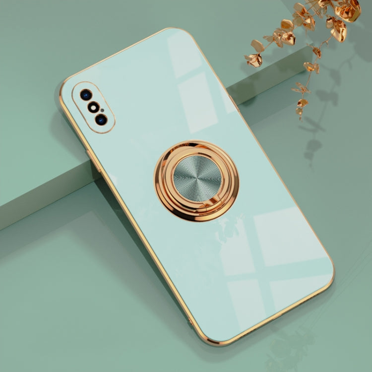 For iPhone X / XS 6D Electroplating Full Coverage Silicone Protective Case with Magnetic Ring Holder