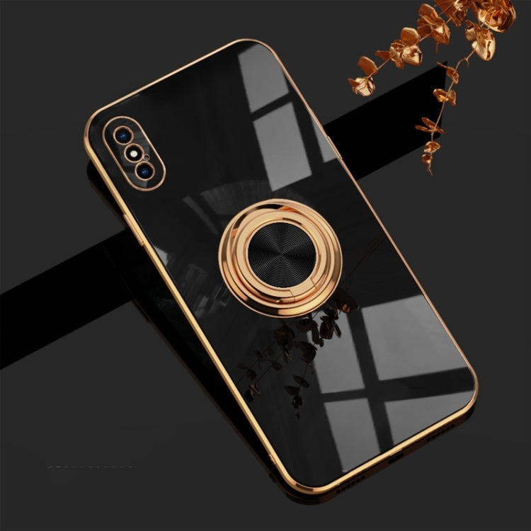 For iPhone X / XS 6D Electroplating Full Coverage Silicone Protective Case with Magnetic Ring Holder