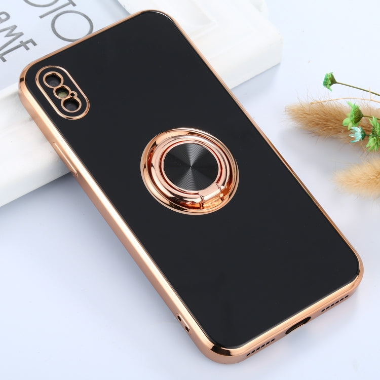For iPhone X / XS 6D Electroplating Full Coverage Silicone Protective Case with Magnetic Ring Holder