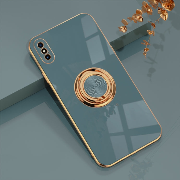For iPhone X / XS 6D Electroplating Full Coverage Silicone Protective Case with Magnetic Ring Holder