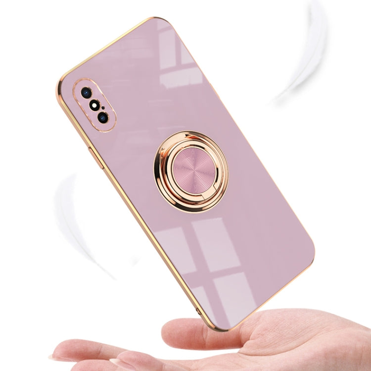 For iPhone X / XS 6D Electroplating Full Coverage Silicone Protective Case with Magnetic Ring Holder