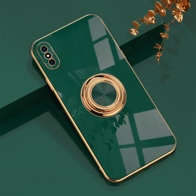 For iPhone X / XS 6D Electroplating Full Coverage Silicone Protective Case with Magnetic Ring Holder