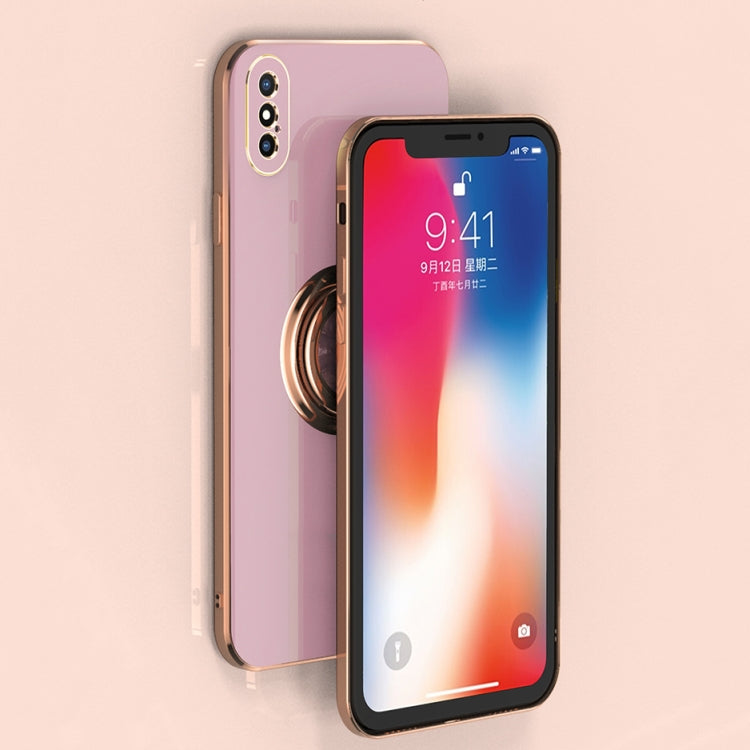 For iPhone X / XS 6D Electroplating Full Coverage Silicone Protective Case with Magnetic Ring Holder