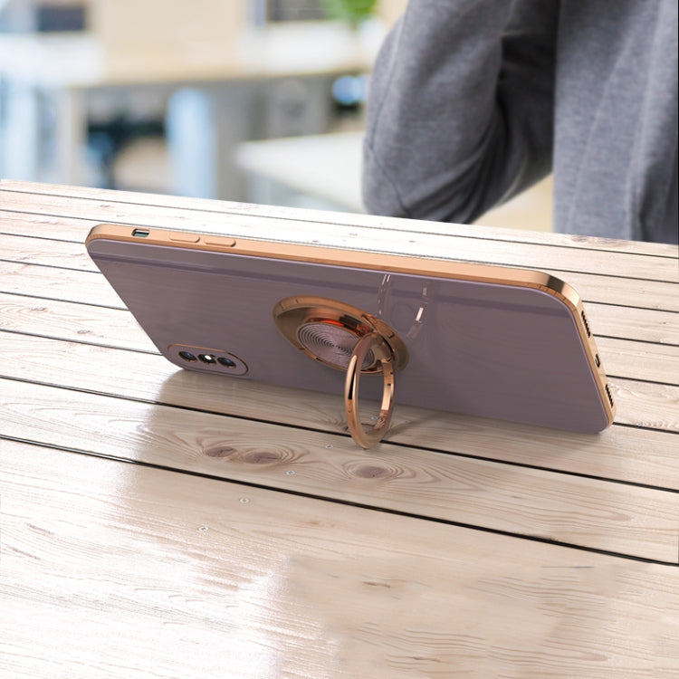 For iPhone X / XS 6D Electroplating Full Coverage Silicone Protective Case with Magnetic Ring Holder