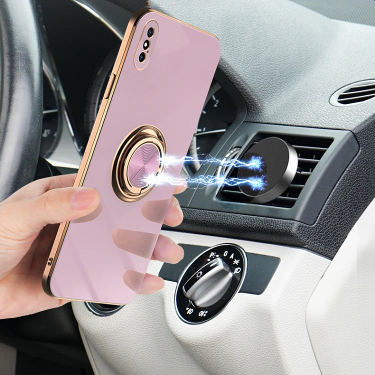 For iPhone X / XS 6D Electroplating Full Coverage Silicone Protective Case with Magnetic Ring Holder