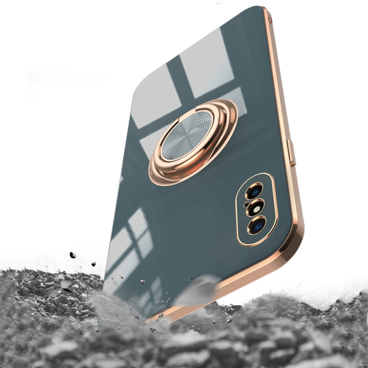 For iPhone X / XS 6D Electroplating Full Coverage Silicone Protective Case with Magnetic Ring Holder