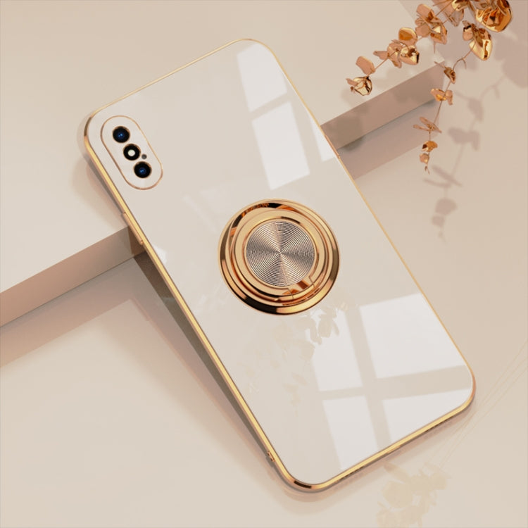 For iPhone X / XS 6D Electroplating Full Coverage Silicone Protective Case with Magnetic Ring Holder